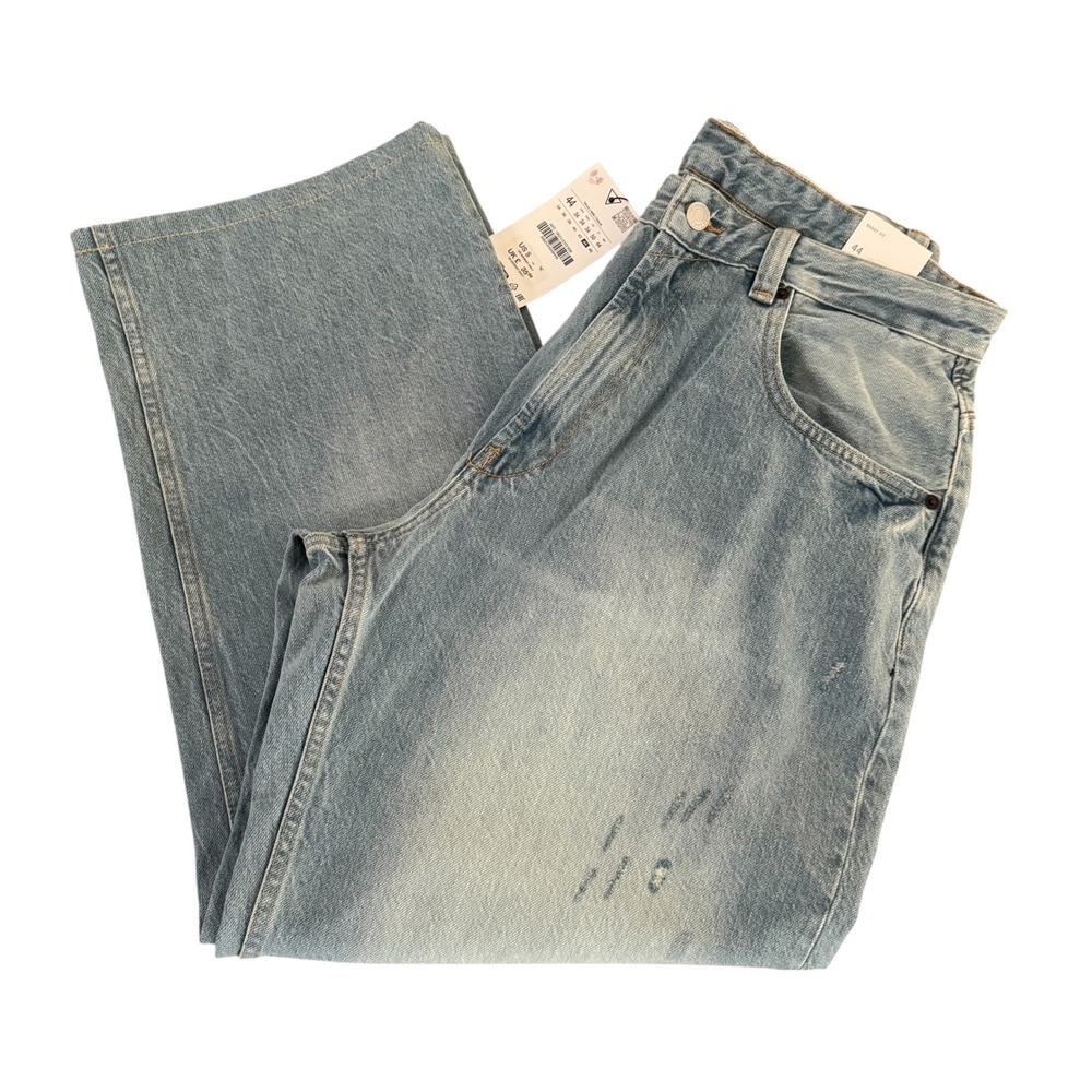 Zara 34x28.5 Light Blue Baggy Fit Dropped Crotch Straight Leg Mens Jeans NWT